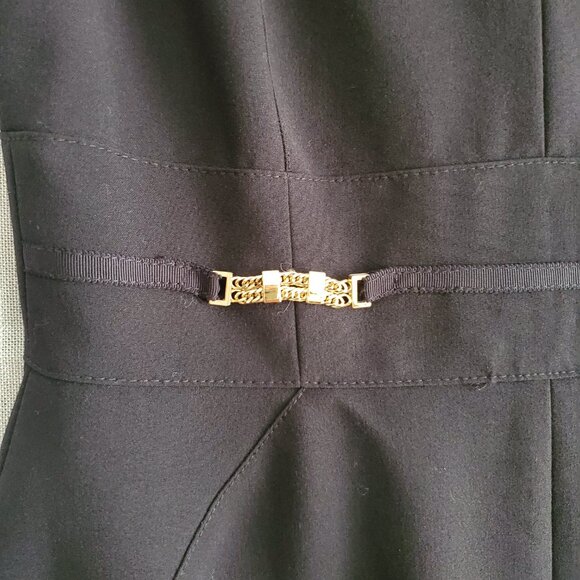 Black Pencil Dress Notched Round Neckline Gold Accents Office Siren Classic - Picture 5 of 8